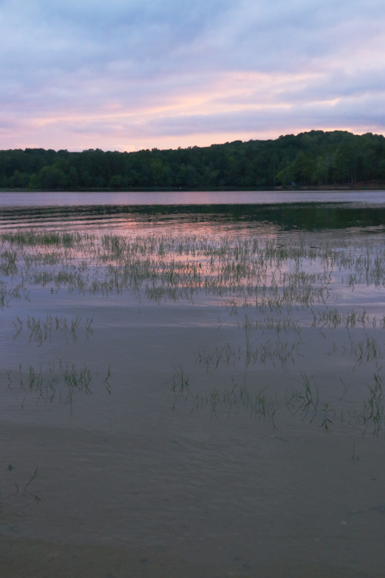 weak insipid sunset colors over Jordan Lake