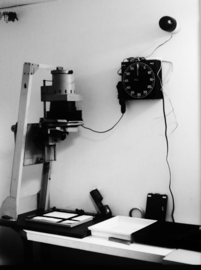 author's darkroom from years back, in self-developed monochrome
