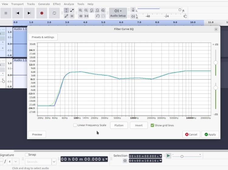 author's personal EQ Filter settings for Audacity