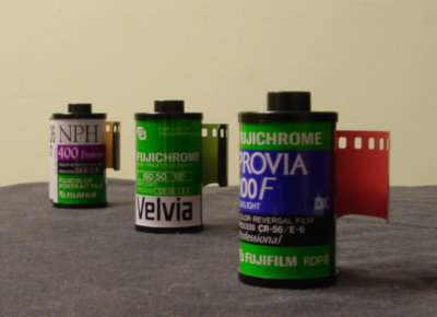 rolls of Fuji NPH, Velvia, and Provia 100F