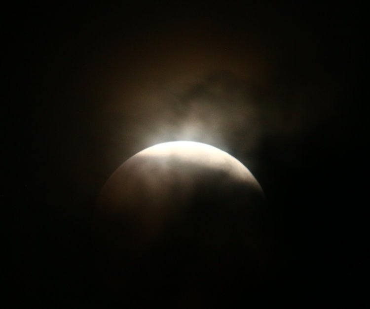 partial lunar eclipse with shrouding clouds