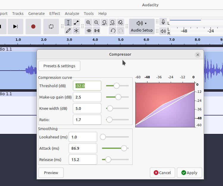 author's personal Compressor settings from Audacity