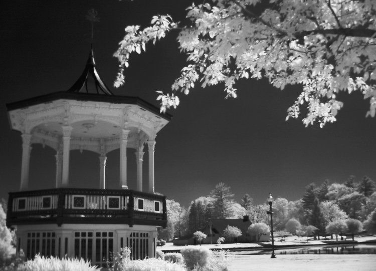 park gazebo on a clear summer day in infra-red