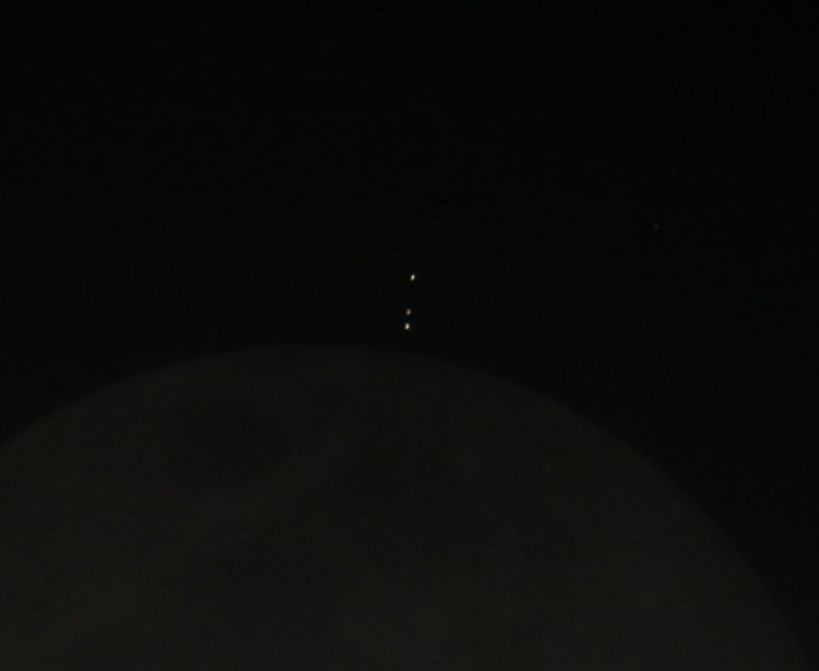Europa, Callisto, and Io emerged from behind moon with earthsine